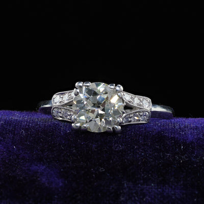 Antique Art Deco Platinum Old European Cut Diamond Engagement Ring - GIA