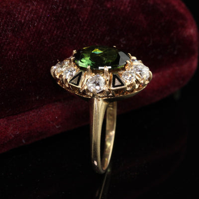 Antique Victorian 14K Yellow Gold Tourmaline and Diamond Cocktail Ring