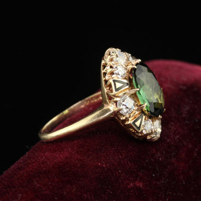 Antique Victorian 14K Yellow Gold Tourmaline and Diamond Cocktail Ring