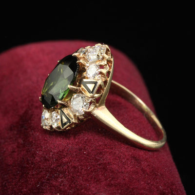 Antique Victorian 14K Yellow Gold Tourmaline and Diamond Cocktail Ring