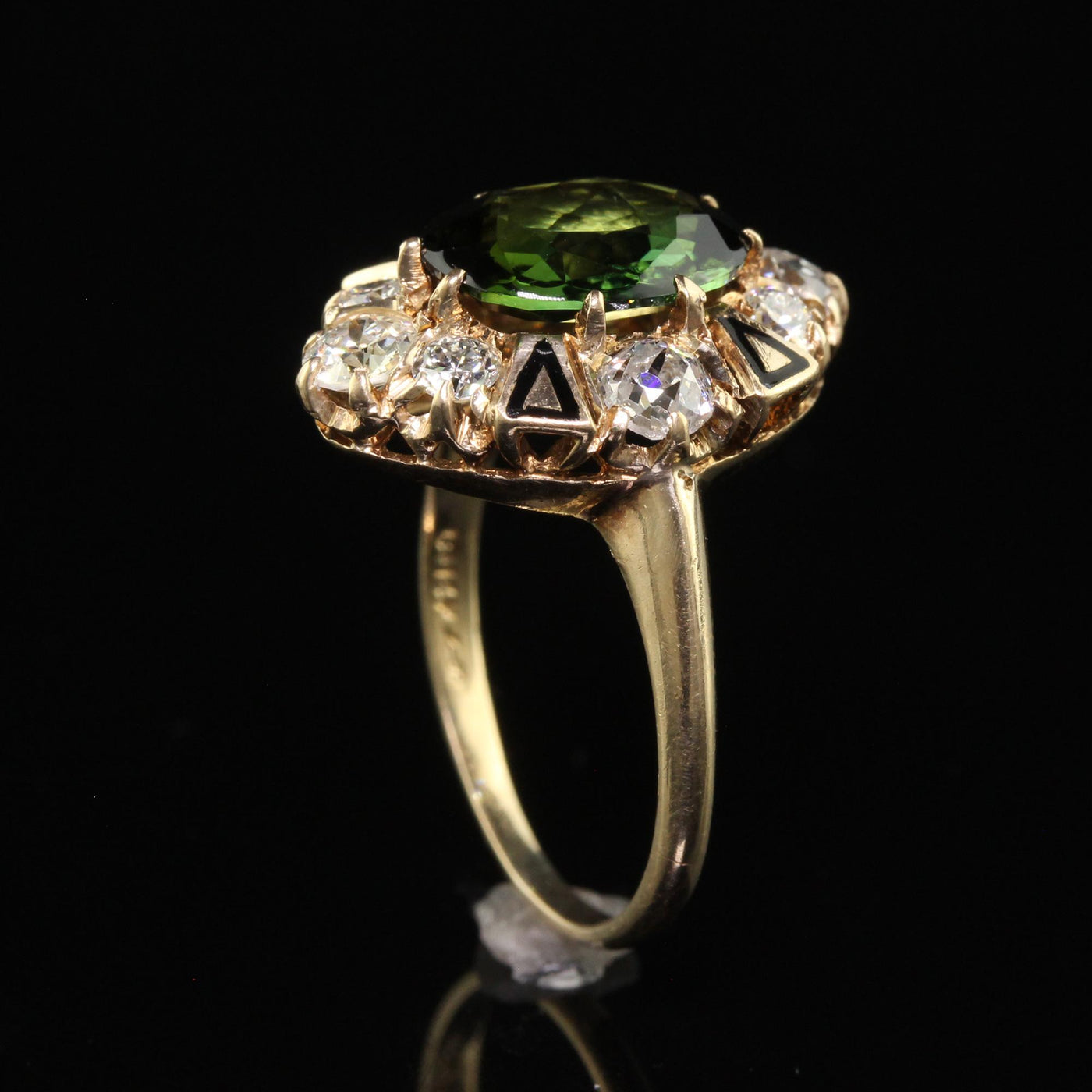 Antique Victorian 14K Yellow Gold Tourmaline and Diamond Cocktail Ring