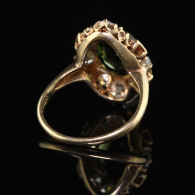 Antique Victorian 14K Yellow Gold Tourmaline and Diamond Cocktail Ring