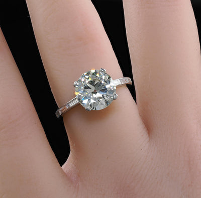 Retro Vintage Platinum Transitional Cut Diamond Baguette Engagement Ring - GIA