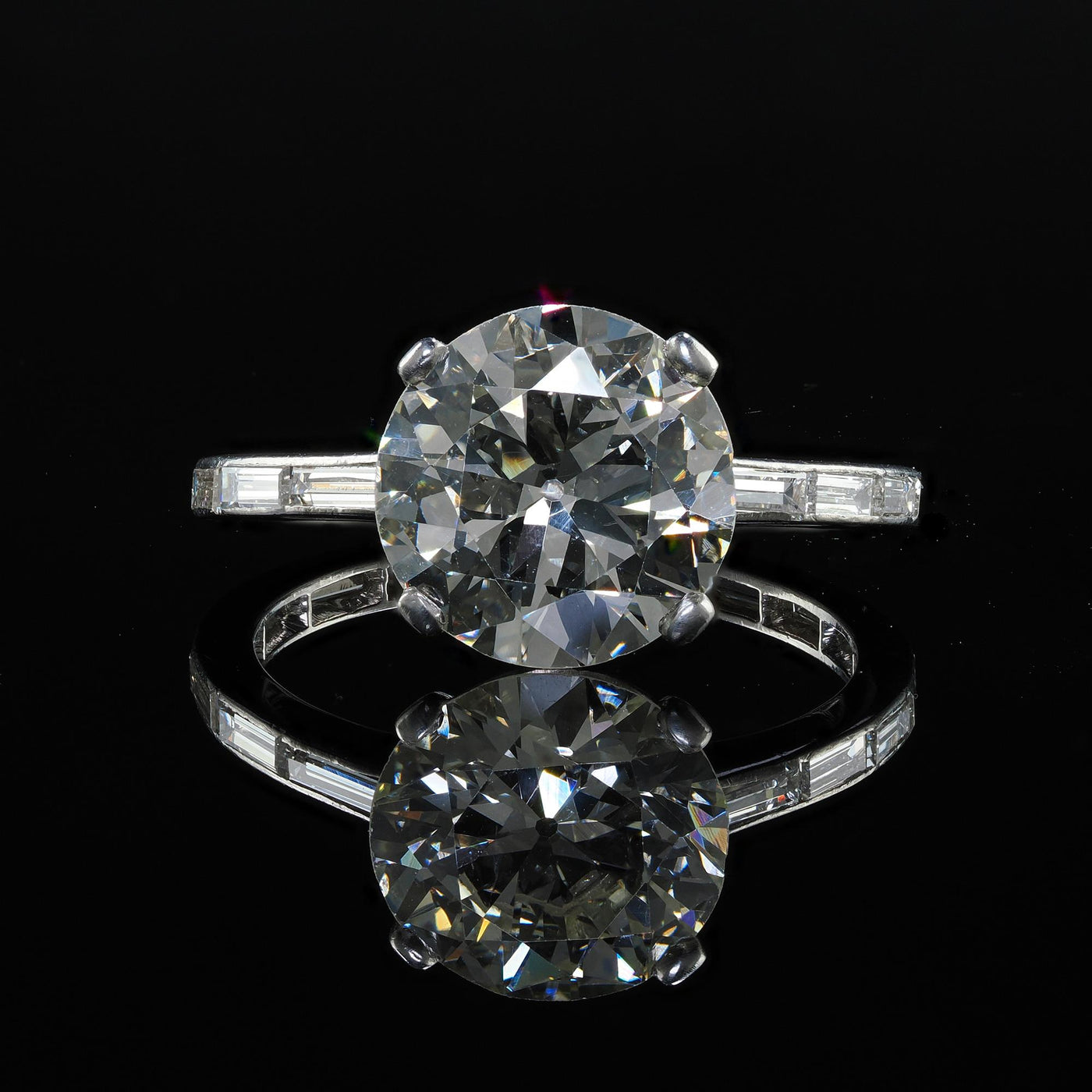 Retro Vintage Platinum Transitional Cut Diamond Baguette Engagement Ring - GIA