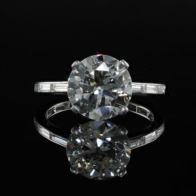 Retro Vintage Platinum Transitional Cut Diamond Baguette Engagement Ring - GIA