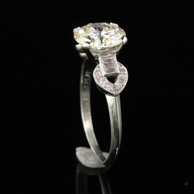 Antique Art Deco Platinum Old European Diamond Engagement Ring - GIA