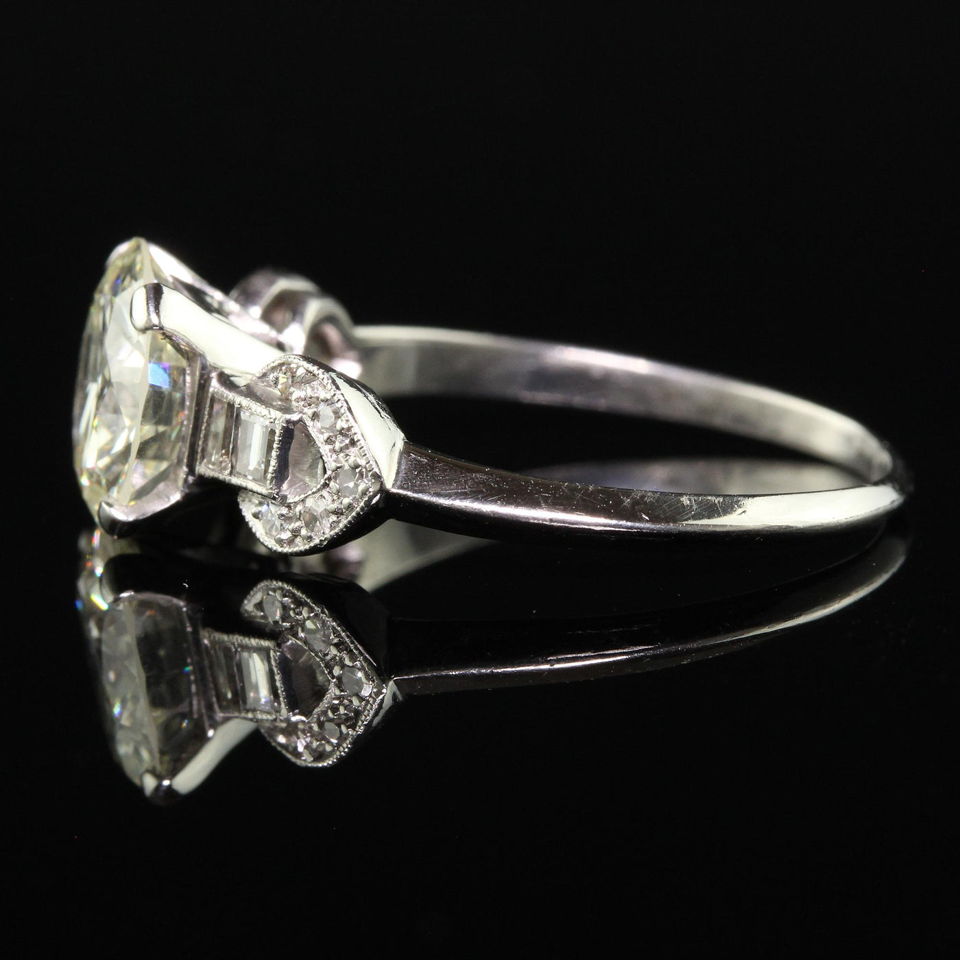 Antique Art Deco Platinum Old European Diamond Engagement Ring - GIA