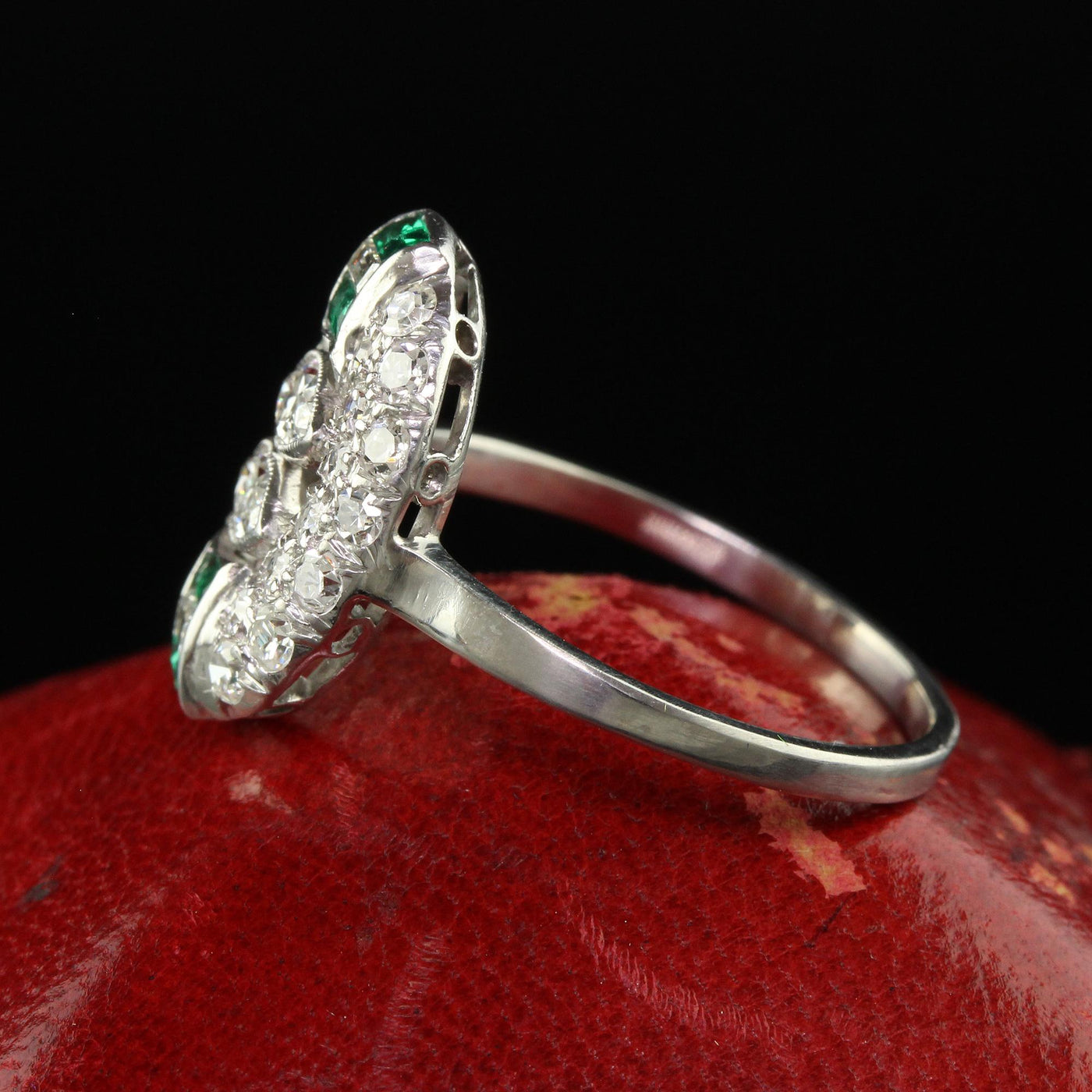 Antique Art Deco Platinum Old Marquise Diamond East West Cocktail Ring