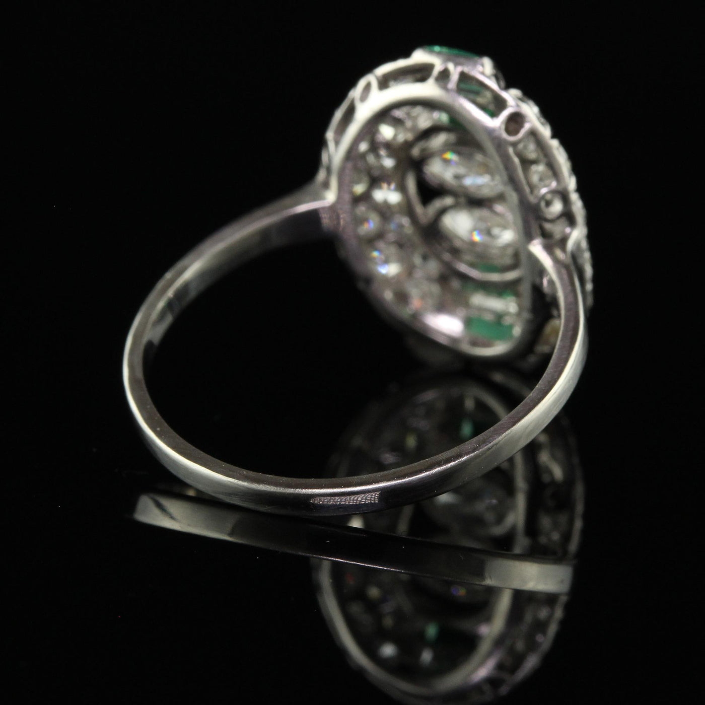 Antique Art Deco Platinum Old Marquise Diamond East West Cocktail Ring