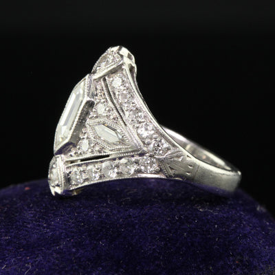 Antique Art Deco Platinum Trapezoid Cut Diamond Cocktail Shield Ring