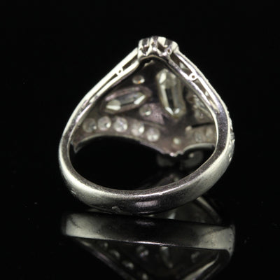 Antique Art Deco Platinum Trapezoid Cut Diamond Cocktail Shield Ring