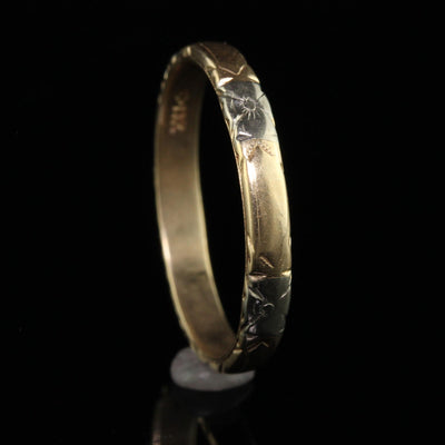 Antique Art Deco 14K Two Tone Yellow Gold Engraved Wedding Band - Size 9