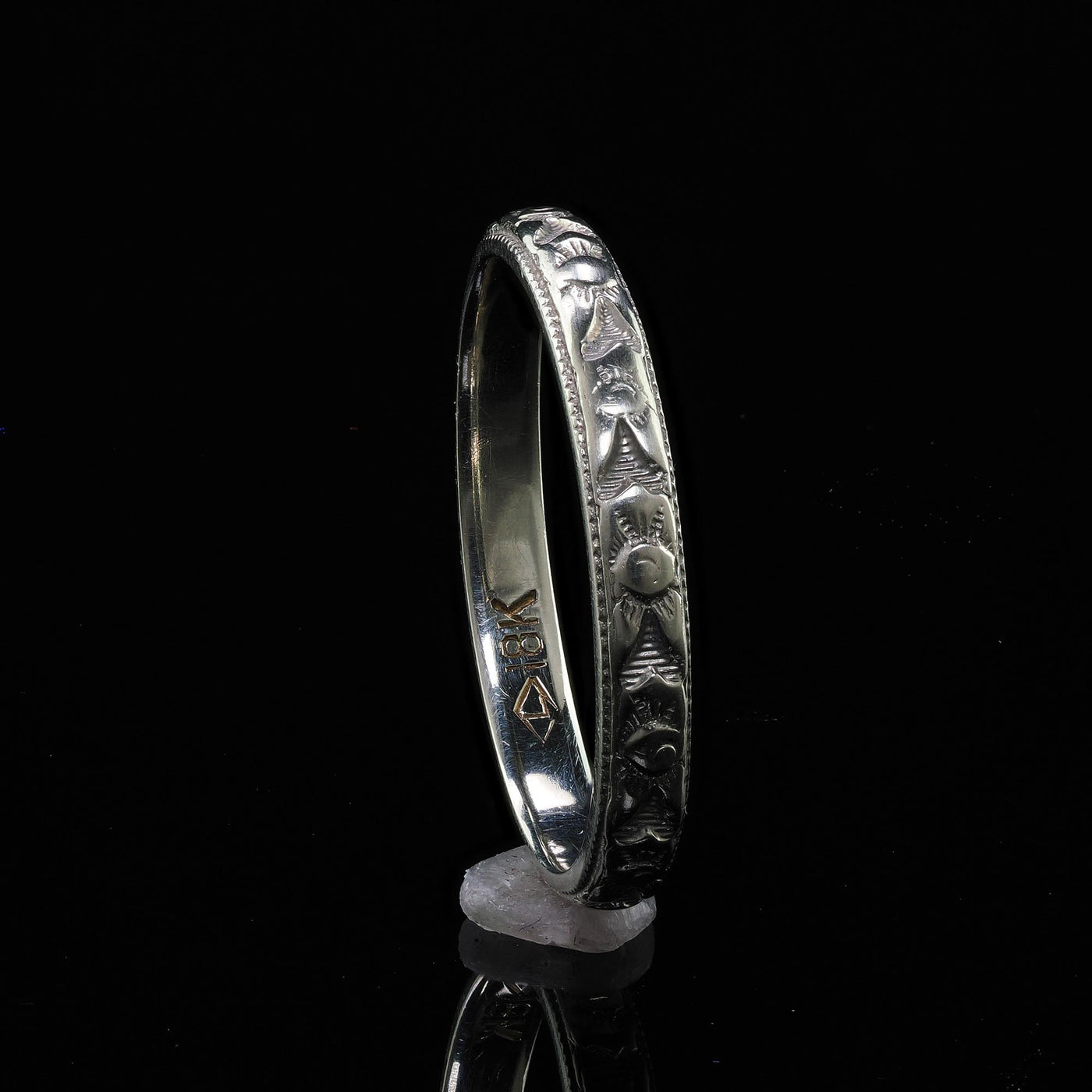 Antique Art Deco 18K White Gold Engraved Wedding Band - Size 5 3/4