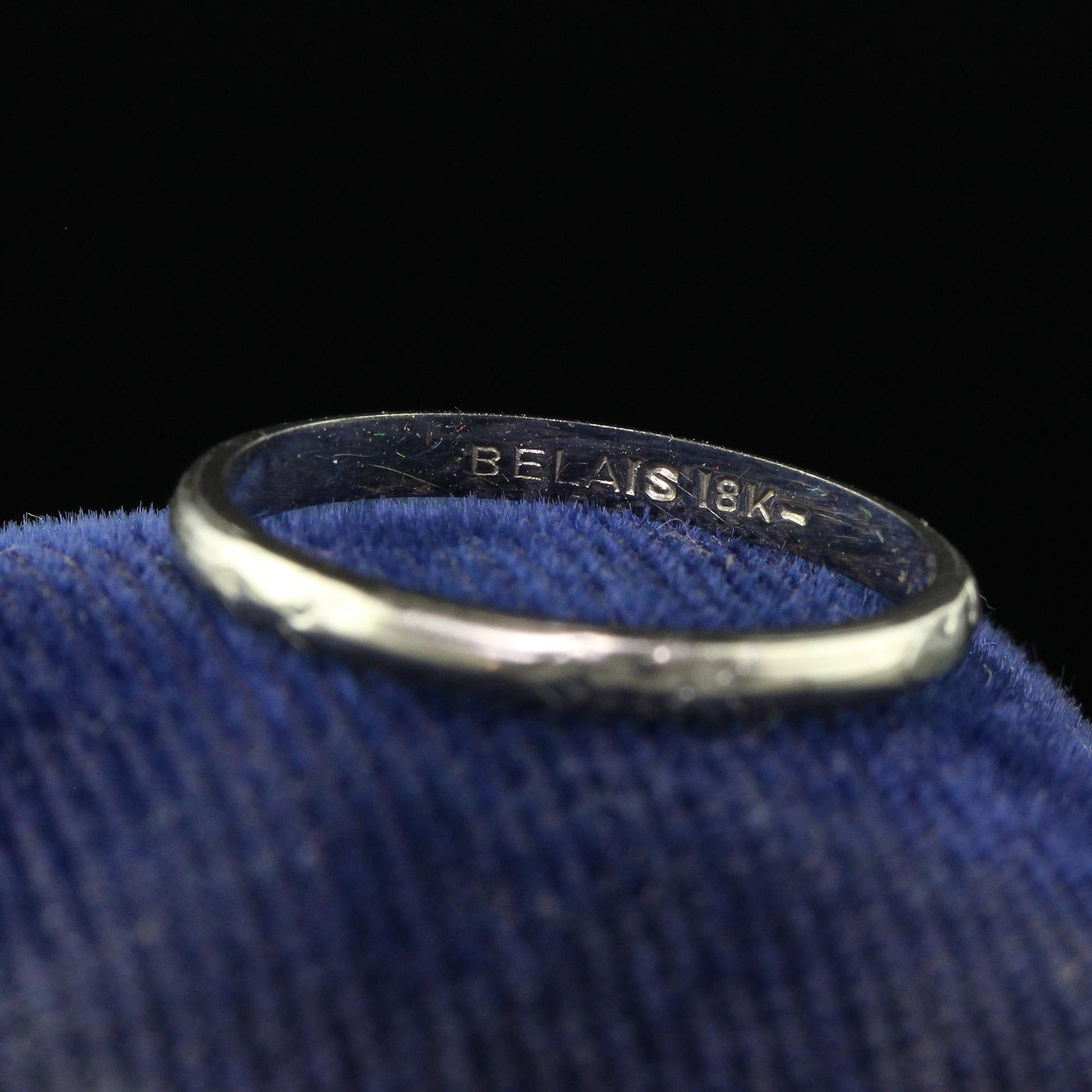 Antique Art Deco Belais 18K White Gold Engraved Wedding Band - Size 6 1/2