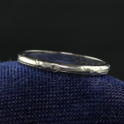 Antique Art Deco Belais 18K White Gold Engraved Wedding Band - Size 6 1/2