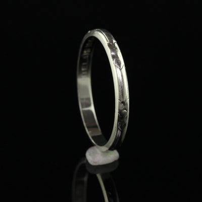 Antique Art Deco Belais 18K White Gold Engraved Wedding Band - Size 6 1/2