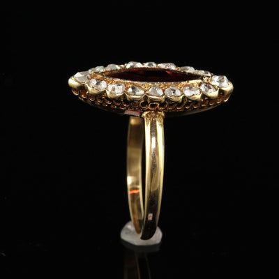 Antique Victorian 18K Yellow Gold Rose Cut Diamond and Garnet Navette Ring