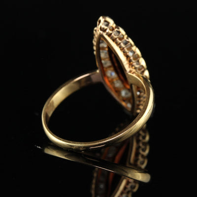 Antique Victorian 18K Yellow Gold Rose Cut Diamond and Garnet Navette Ring