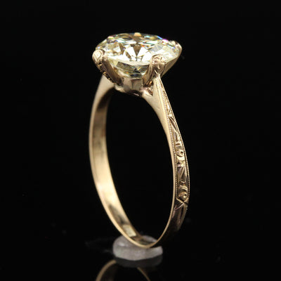 Antique Art Deco 14K Yellow Gold Old European Cut Diamond Engagement Ring - GIA