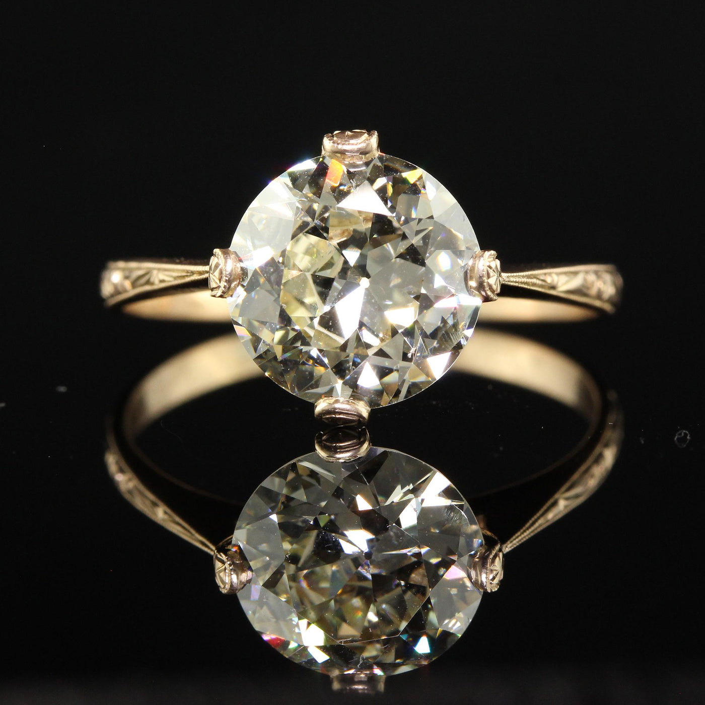 Antique Art Deco 14K Yellow Gold Old European Cut Diamond Engagement Ring - GIA