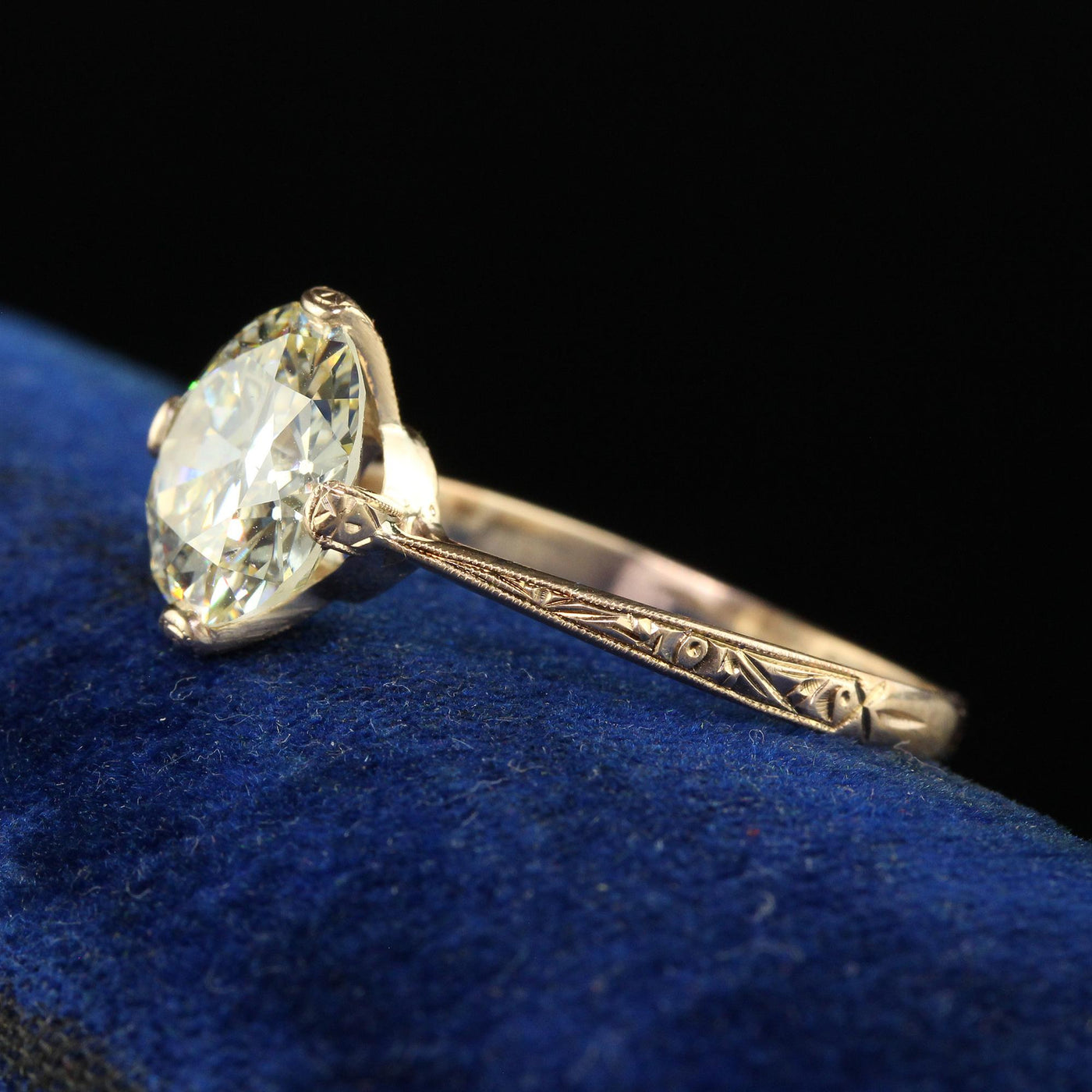 Antique Art Deco 14K Yellow Gold Old European Cut Diamond Engagement Ring - GIA