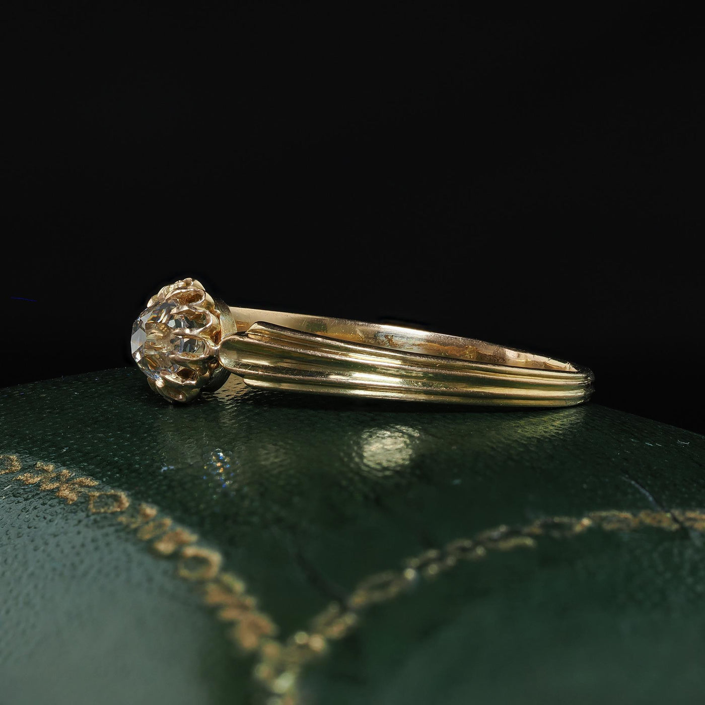 Antique Victorian French 18K Yellow Gold Old Mine Diamond Engagement Ring - GIA