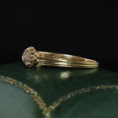 Antique Victorian French 18K Yellow Gold Old Mine Diamond Engagement Ring - GIA