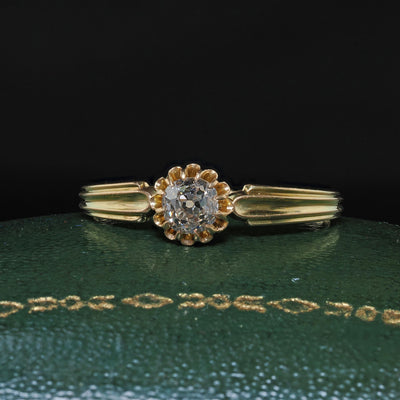 Antique Victorian French 18K Yellow Gold Old Mine Diamond Engagement Ring - GIA