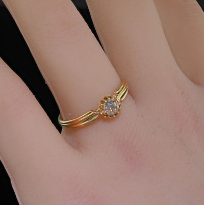 Antique Victorian French 18K Yellow Gold Old Mine Diamond Engagement Ring - GIA