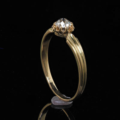 Antique Victorian French 18K Yellow Gold Old Mine Diamond Engagement Ring - GIA