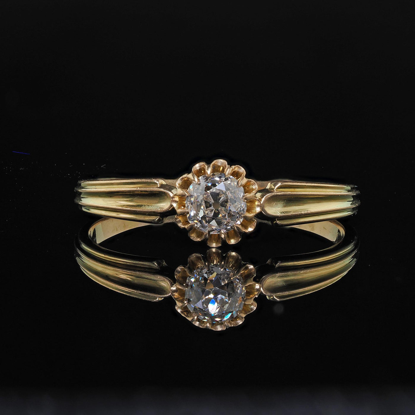 Antique Victorian French 18K Yellow Gold Old Mine Diamond Engagement Ring - GIA