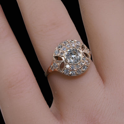 Antique Edwardian 10K Rose Gold Old Mine Cut Diamond Engagement Ring - GIA