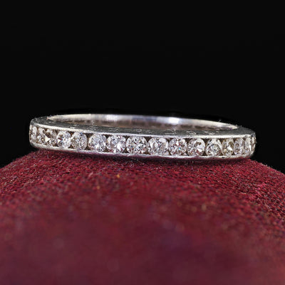 Antique Art Deco Platinum Old Cut Diamond Engraved Eternity Band - Size 5