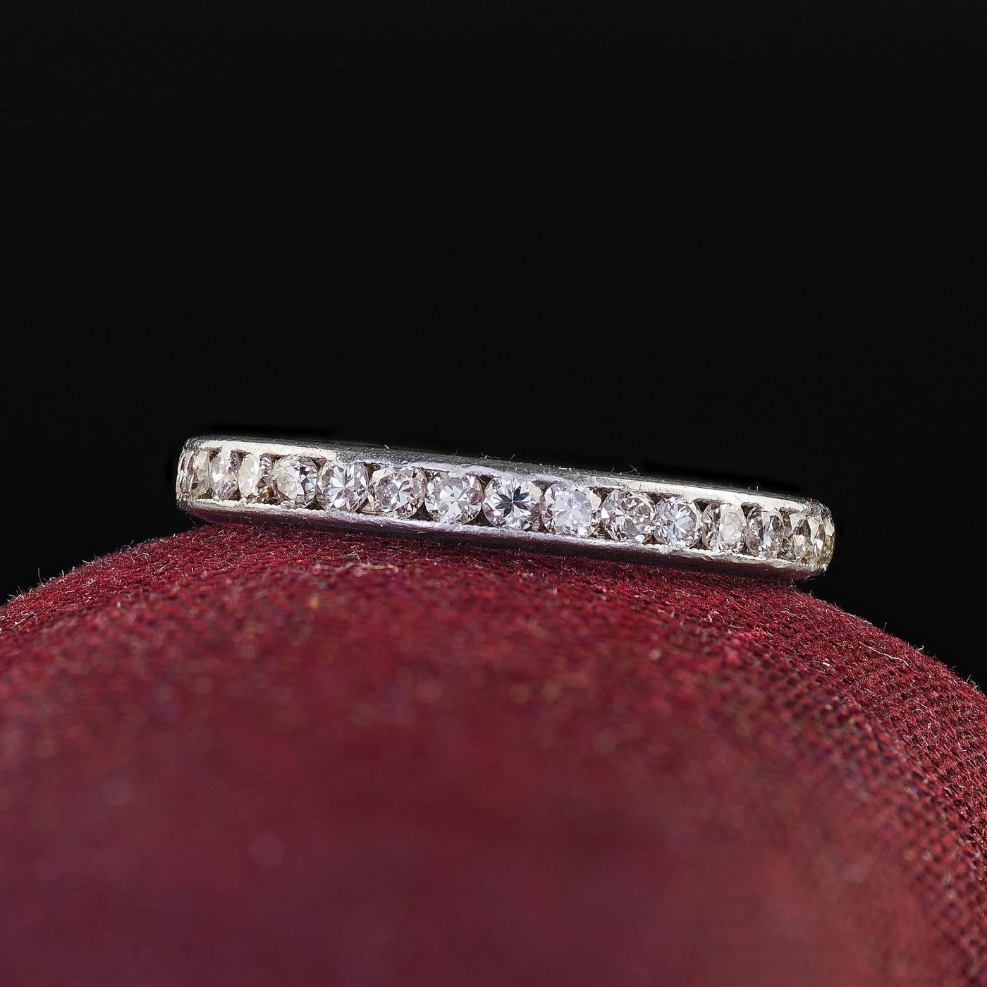 Antique Art Deco Platinum Old Cut Diamond Engraved Eternity Band - Size 5