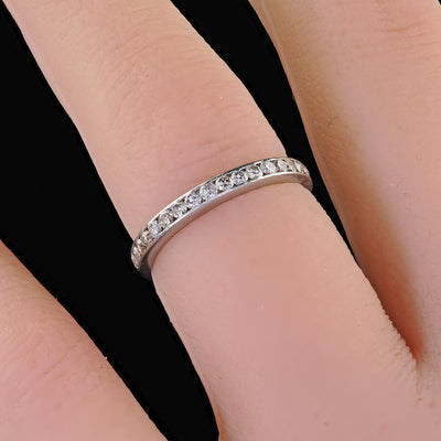 Antique Art Deco Platinum Old Cut Diamond Engraved Eternity Band - Size 5