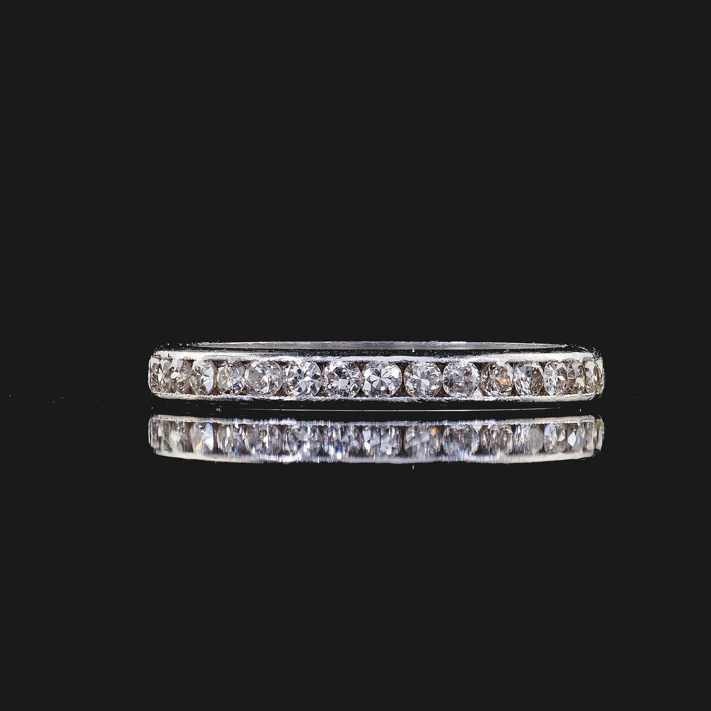 Antique Art Deco Platinum Old Cut Diamond Engraved Eternity Band - Size 5