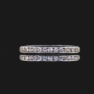 Antique Art Deco Platinum Old Cut Diamond Engraved Eternity Band - Size 5