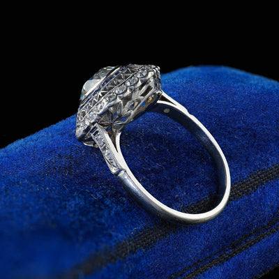 Antique Edwardian Platinum Old Mine Diamond and Sapphire Engagement Ring - GIA