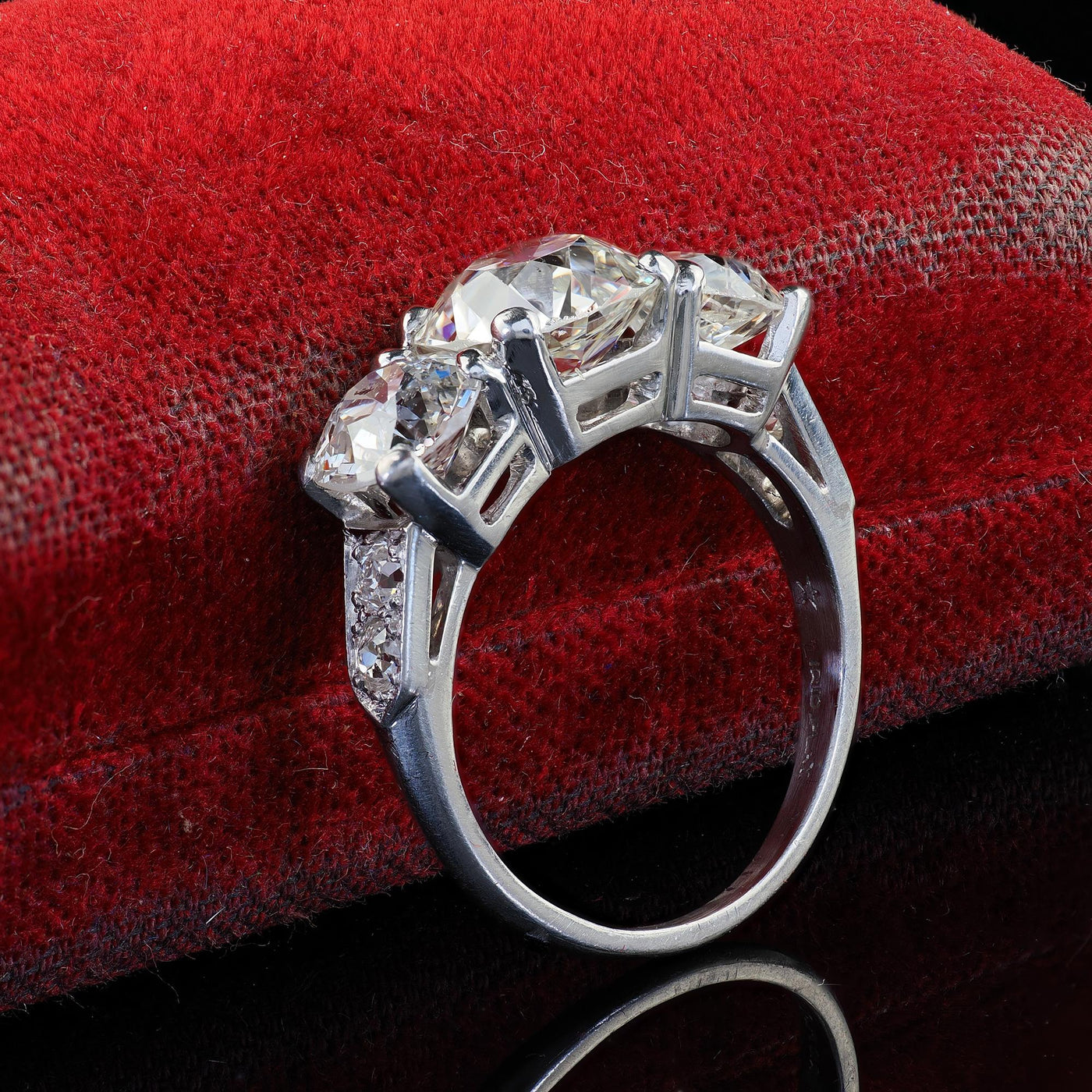 Antique Art Deco Platinum Old Euro Diamond Three Stone Engagement Ring - GIA