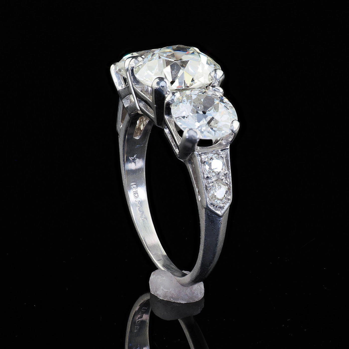 Antique Art Deco Platinum Old Euro Diamond Three Stone Engagement Ring - GIA