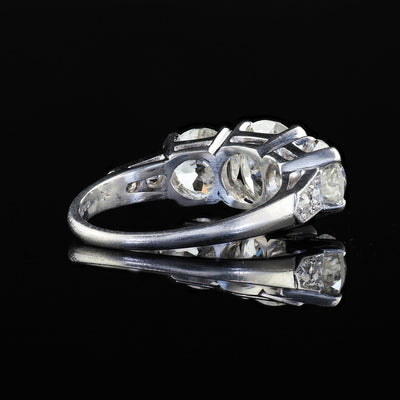 Antique Art Deco Platinum Old Euro Diamond Three Stone Engagement Ring - GIA