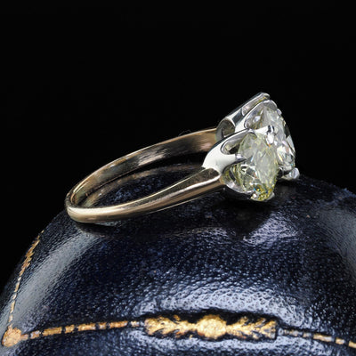 Antique Edwardian Platinum 14K Gold Fancy Yellow Old Euro Three Stone Ring - GIA