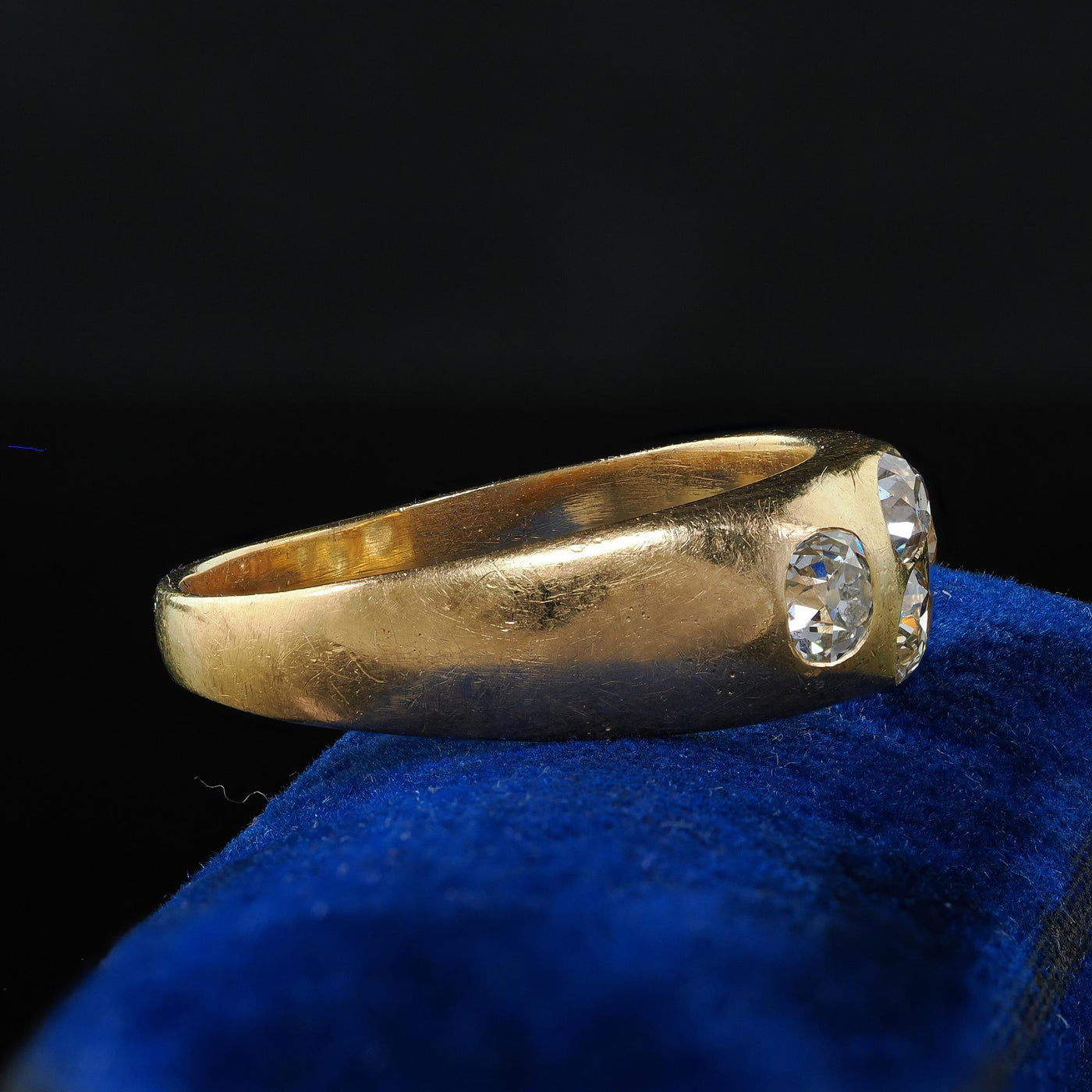 Antique Victorian 18K Yellow Gold Old Mine Diamond Four Stone Flush Set Ring