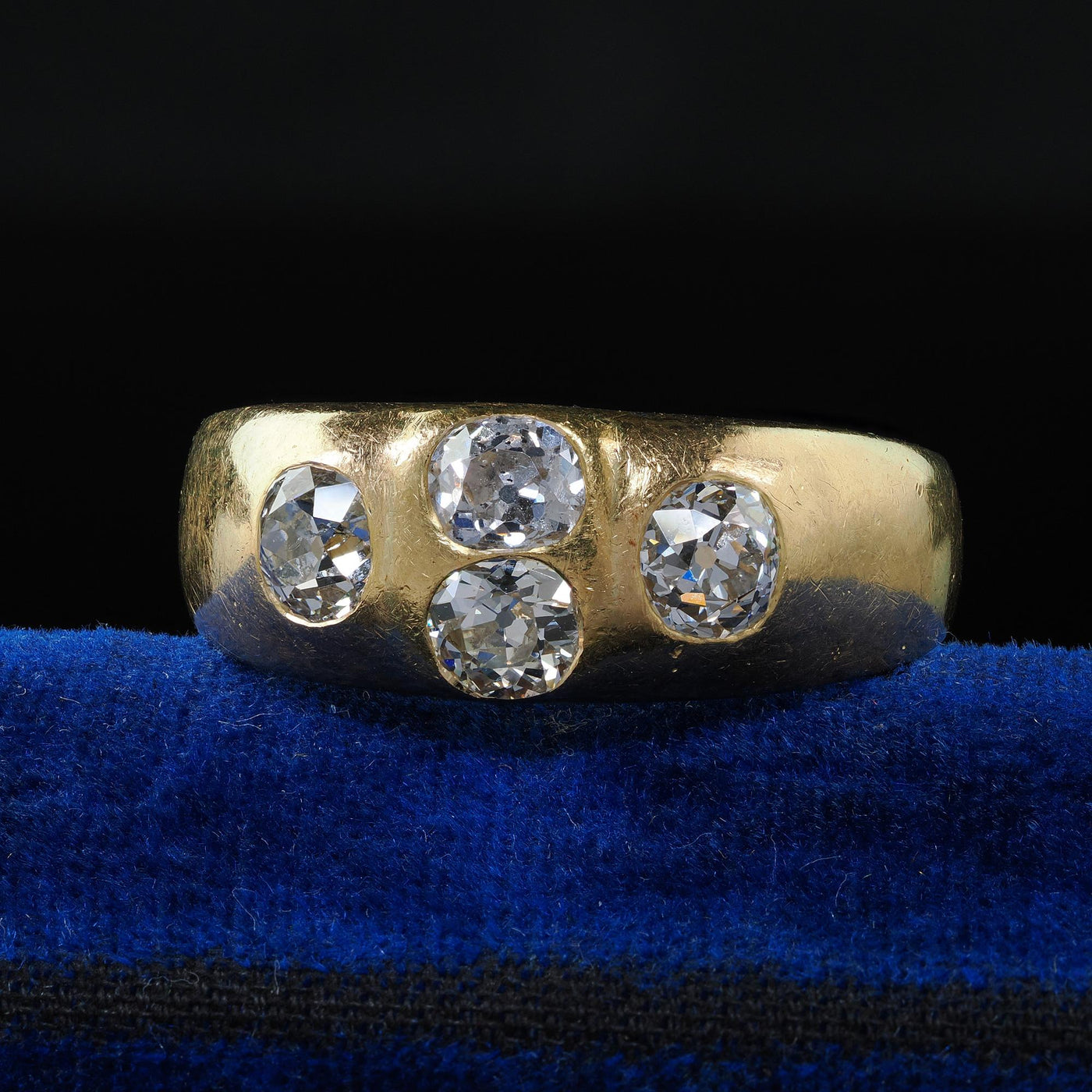 Antique Victorian 18K Yellow Gold Old Mine Diamond Four Stone Flush Set Ring