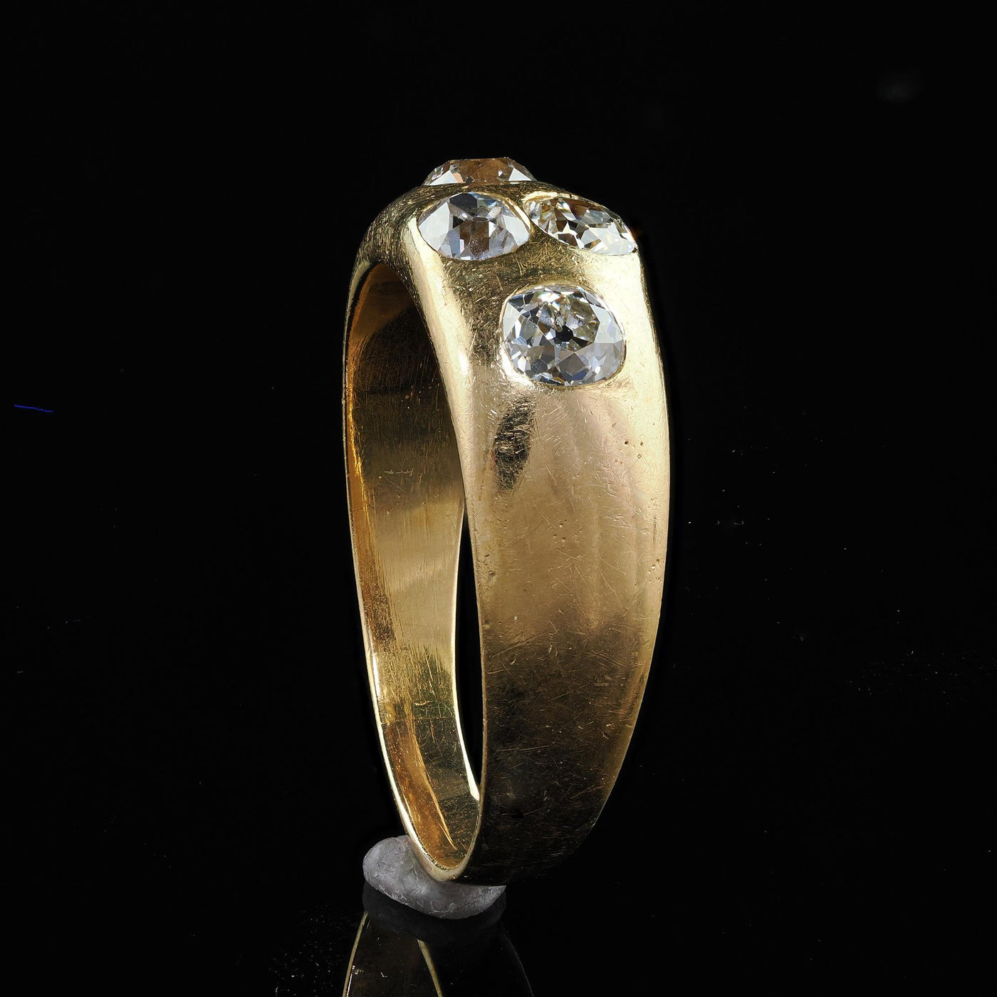 Antique Victorian 18K Yellow Gold Old Mine Diamond Four Stone Flush Set Ring