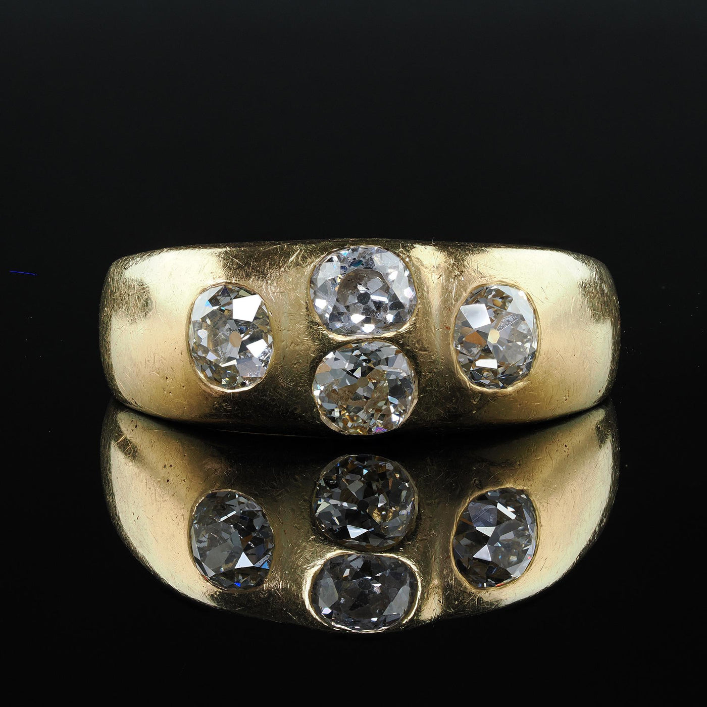 Antique Victorian 18K Yellow Gold Old Mine Diamond Four Stone Flush Set Ring