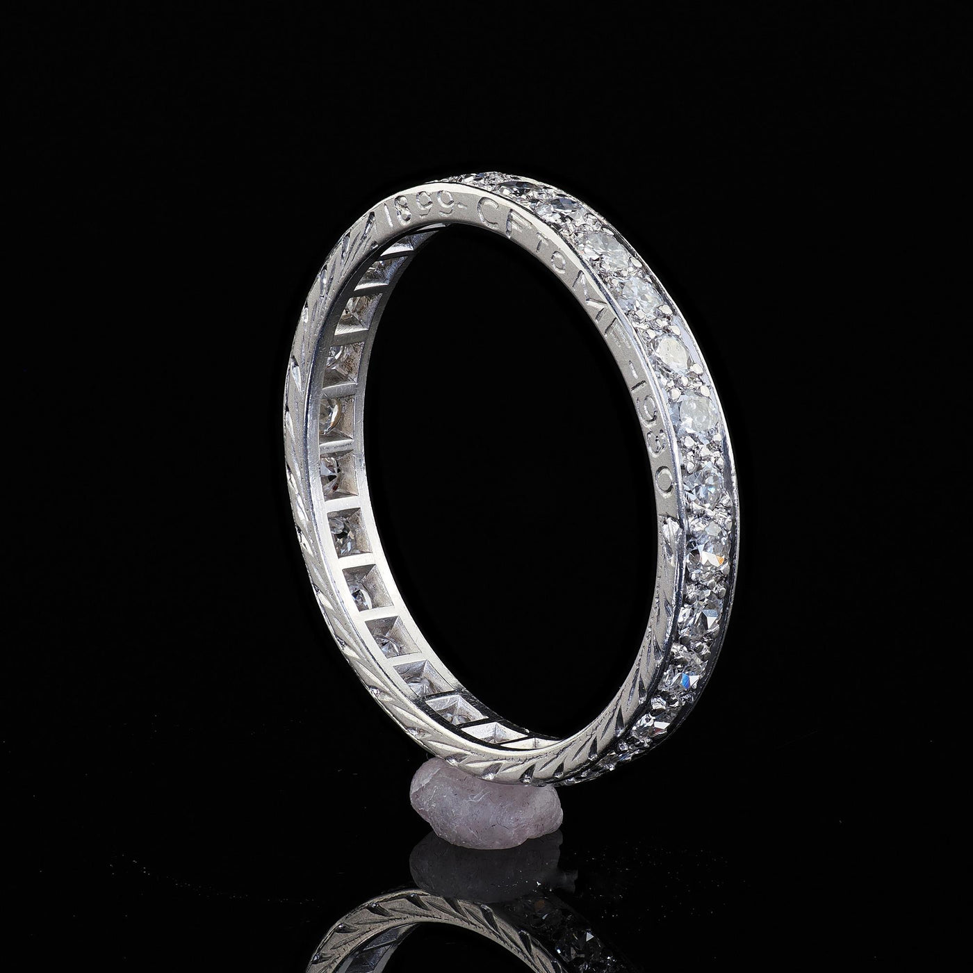 Antique Art Deco Platinum Old European Diamond Eternity Wedding Band - Size 6