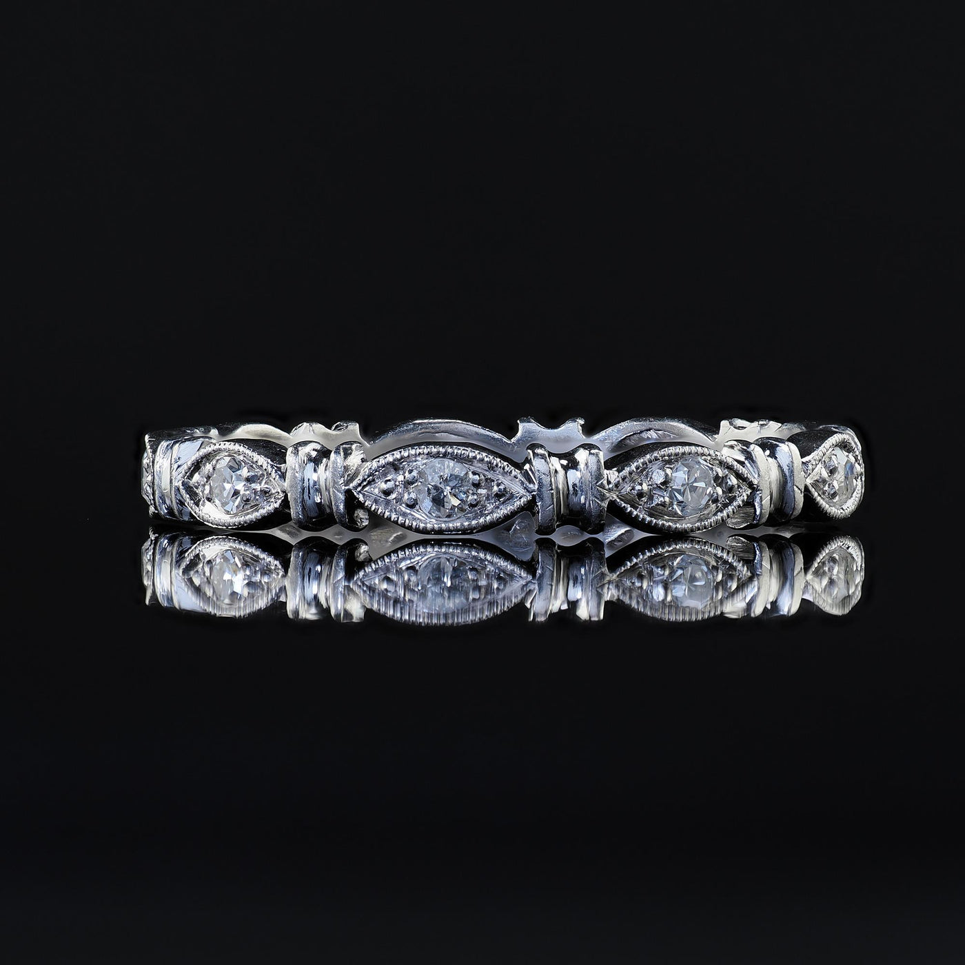 Antique Art Deco Platinum Single Cut Diamond Eternity Wedding Band - Size 7 1/4