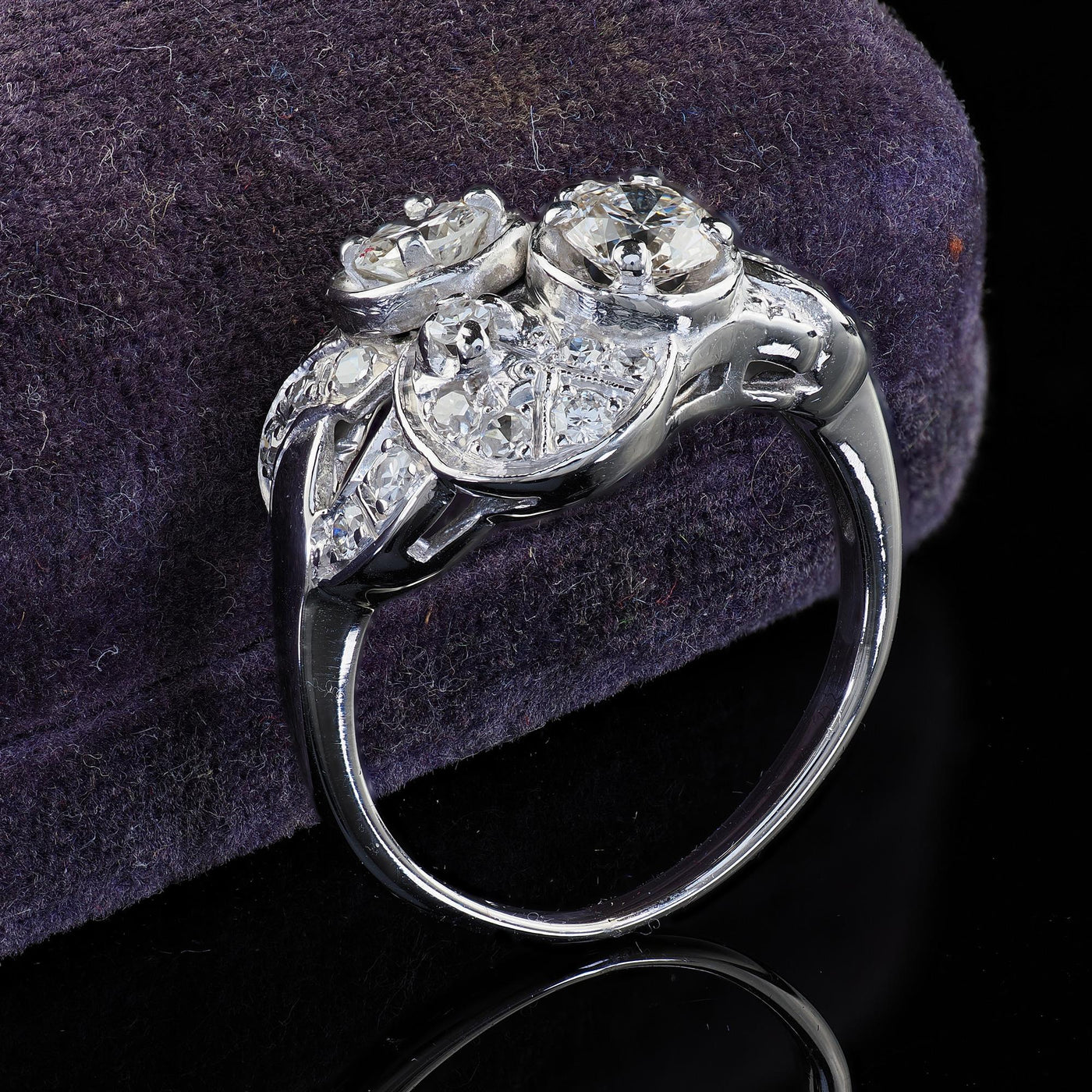 Vintage Estate 14K White Gold Old Cut Diamond Cocktail Ring