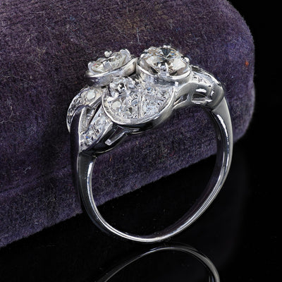 Vintage Estate 14K White Gold Old Cut Diamond Cocktail Ring